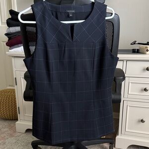Ann Taylor Dark Blue Grid Sleeveless Blouse
